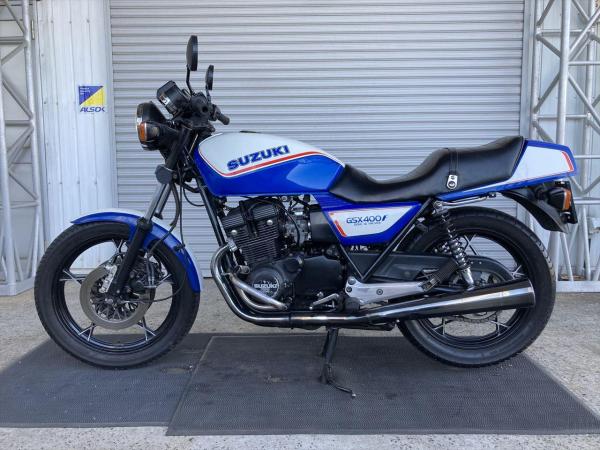 28-8.GSX400F 青白 GS40XF型 SUZUKI 程度良好!エンジン始動確認