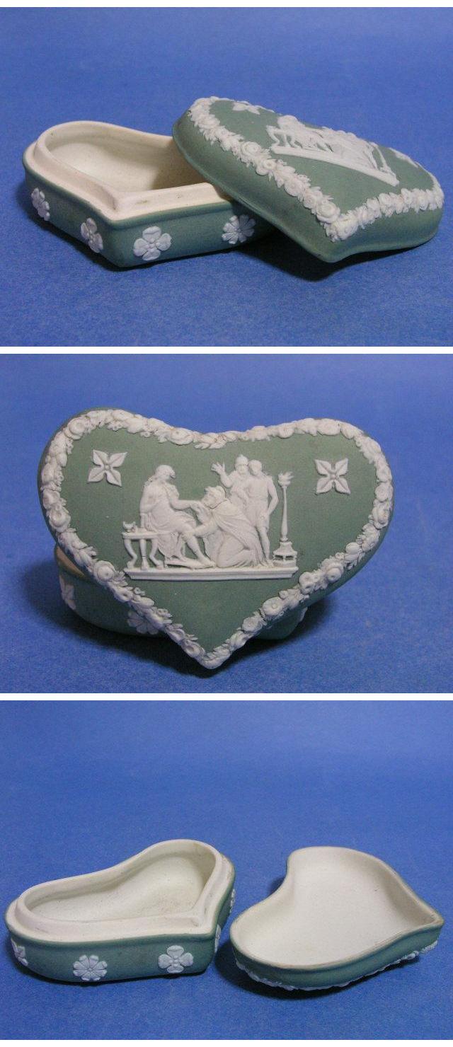 緑/白ハート蓋物