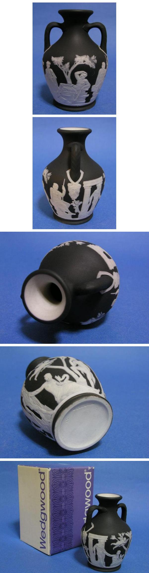 ◎ウェッジウッド 1890年代黒色を被せた白のジャスパー ポートランドの壷