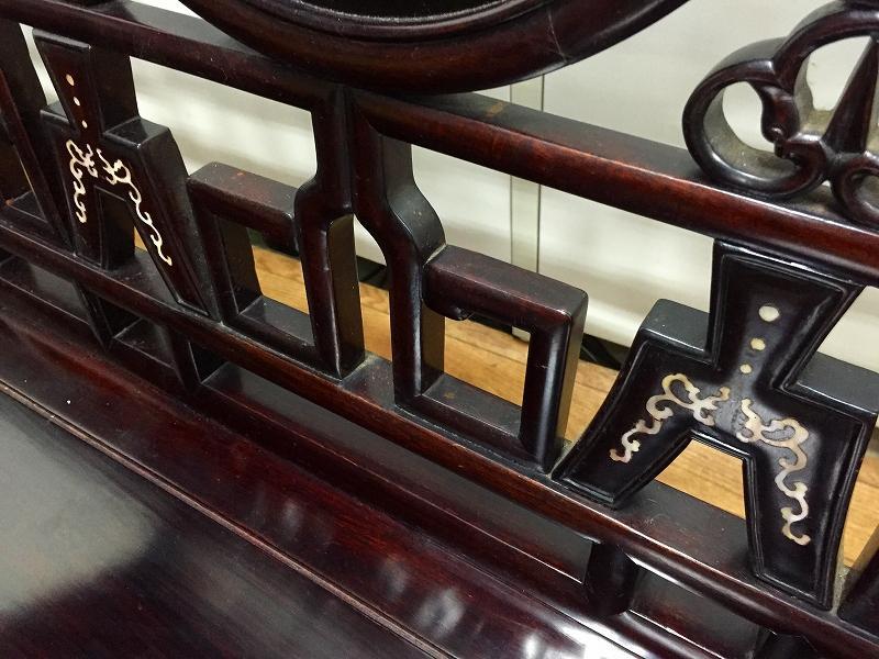 李朝家具 コウモリ柄 螺鈿 蝙蝠柄 重量あります 長椅子 中国家具 古い